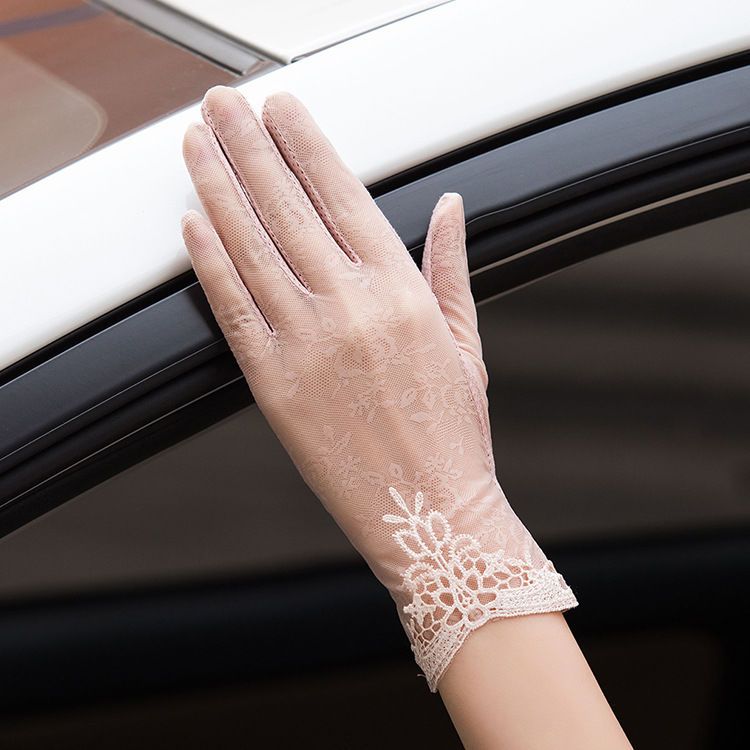 Sunscreen Gloves for Women In Summer Thin Ice Silk Design Touch Screen Anti Slip Lace Anti Outdoor Cycling and Driving