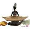 African Girl Holding A Plate Sculpture, Home And Office Decorative Storage Ornament, Vintage Collectible Craft Deskt Decor