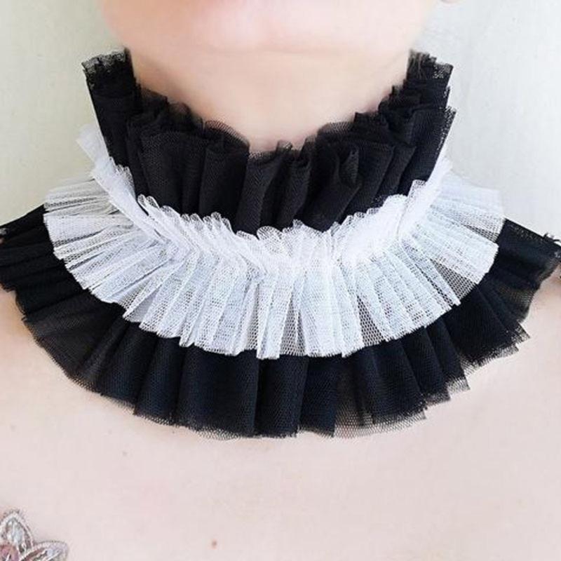 Colletto Finto a Strati Ruffled in Rete Vintage Staccabile per Costumi Vittoriani Rinascimentali Sciarpa Collo