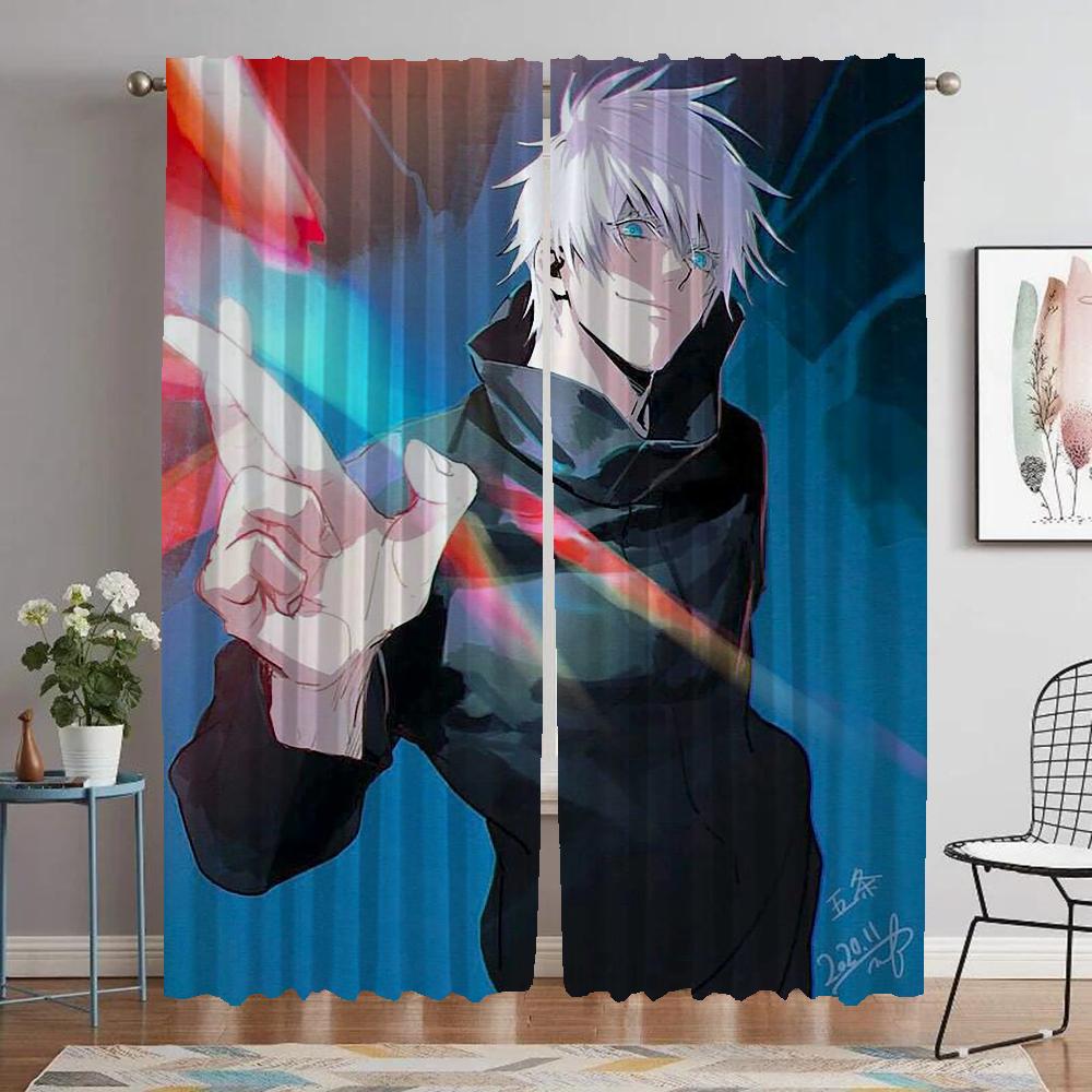 Gojo Satoru Home Interior Curtains for Living Room Curtain Anti-mosquito Curtains 2 Pieces Shades Tulle for Bedroom Partition