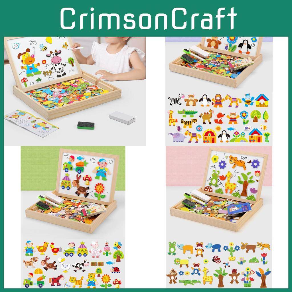 Wooden Cow Tiger Rabbit Animal Farm Theme Magnetic Puzzle Board Children Toy