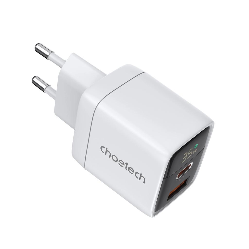 Ładowarka Sieciowa Choetech Pd6052 Usb-C Usb-A Pd 35W Gan Z Wyświetlaczem - Biała