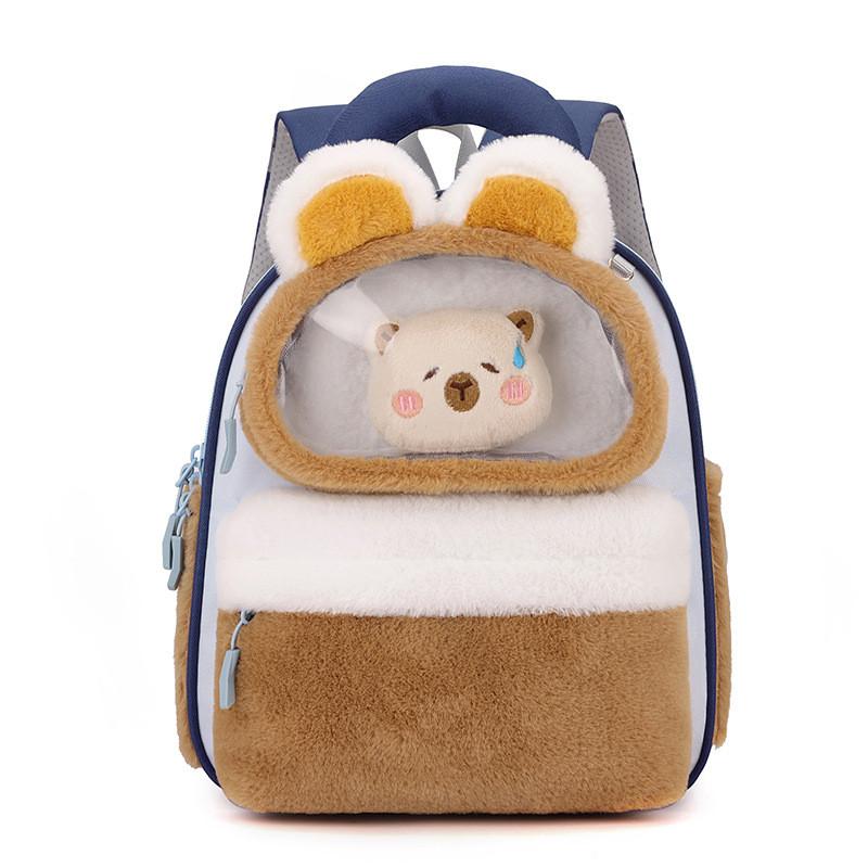Design Color Blocking Children Plush Backpack With Rabbit And Capybara Toy Plush