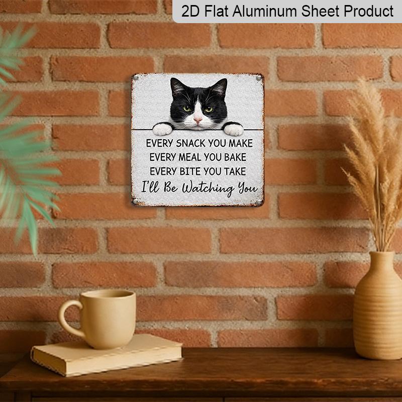 2D Flat, 1pc, Cat Lover Decor, Vintage Aluminium Sign, Funny Cat Watching Sign, Playful Decoration for Kitchen, Dining, Office, Entryway, Porch