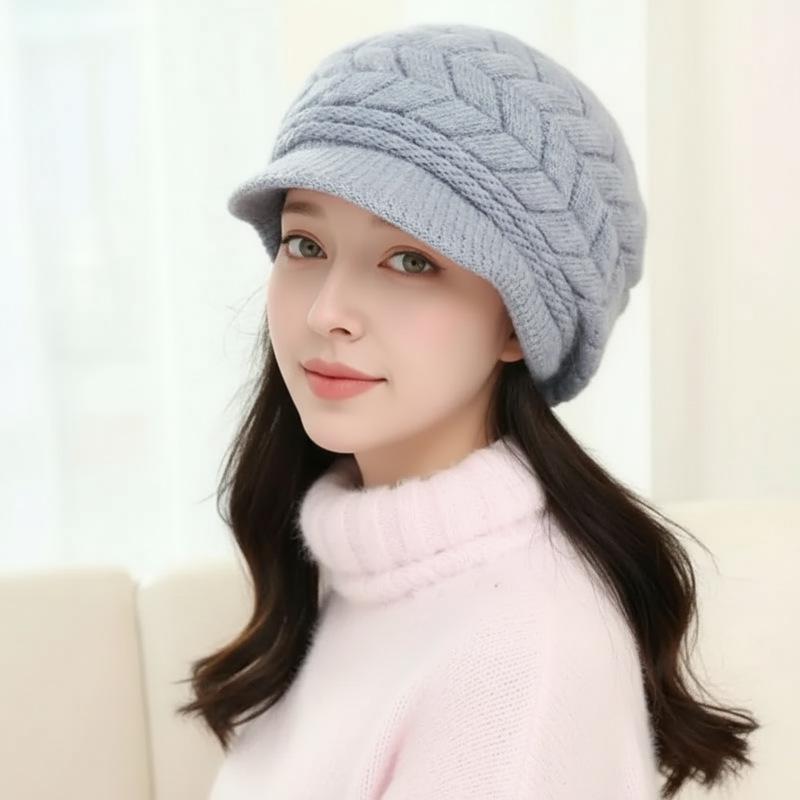 Versatile Solid Color Beret Hat Set for Middle-aged and Elderly Women - Plus Velvet Thick Knit Wool, Autumn/Winter