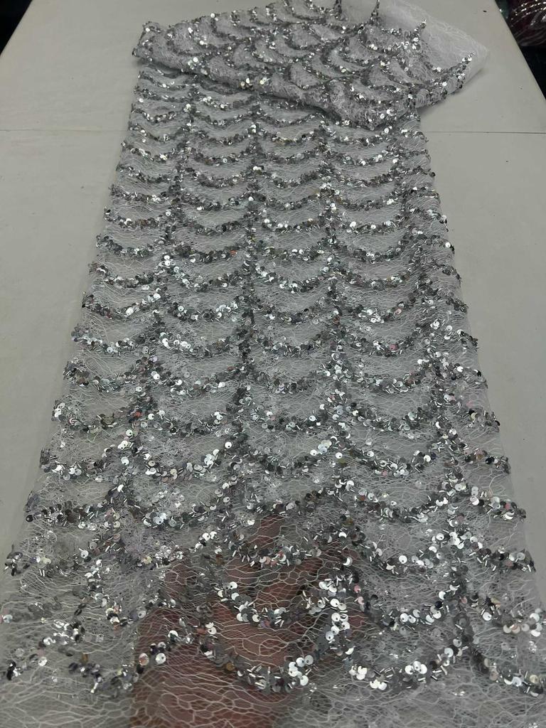African Lace Fabric 2026 High Quality Lace with Sequins Mesh French Tull Lace Fabric for Wedding Nigerian Lace Fabrics Material