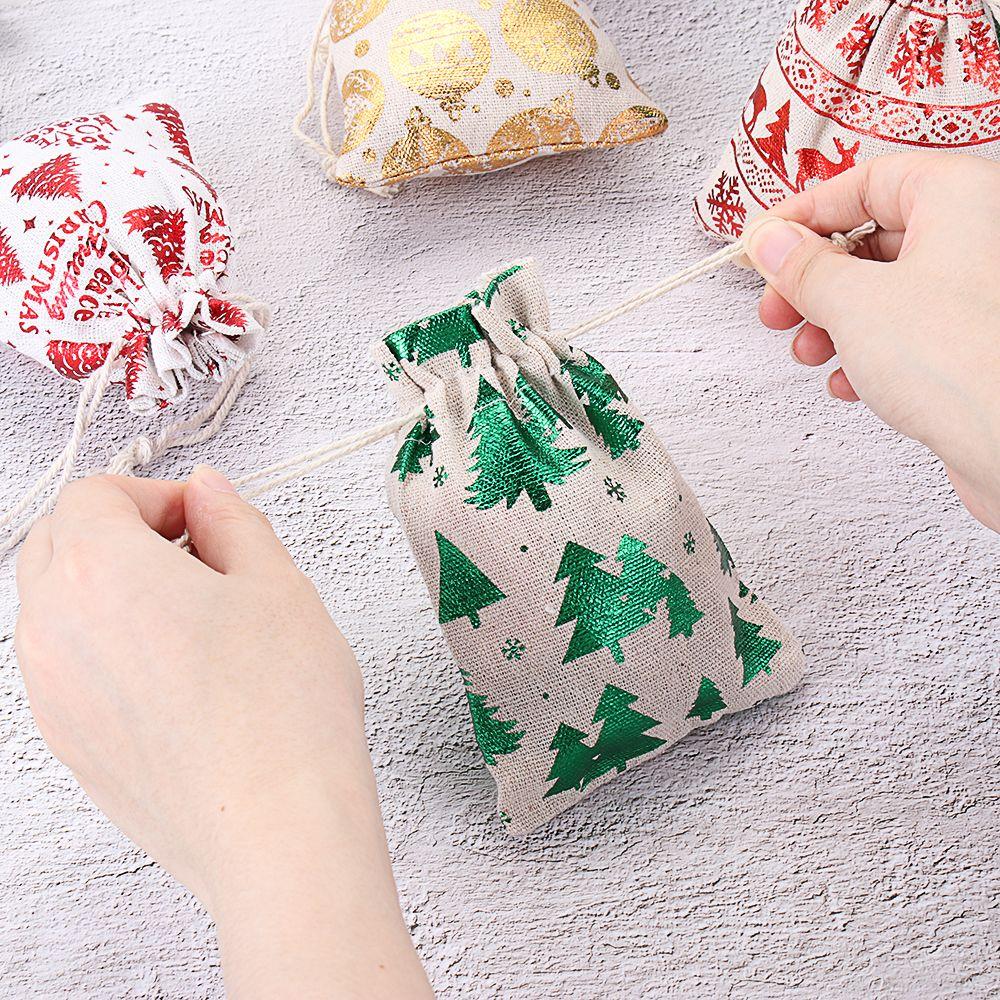 Decor Sack Snowman Elk Food Storage Merry Christmas Jute Gift Bags Candy Organizer Drawstring Pouch