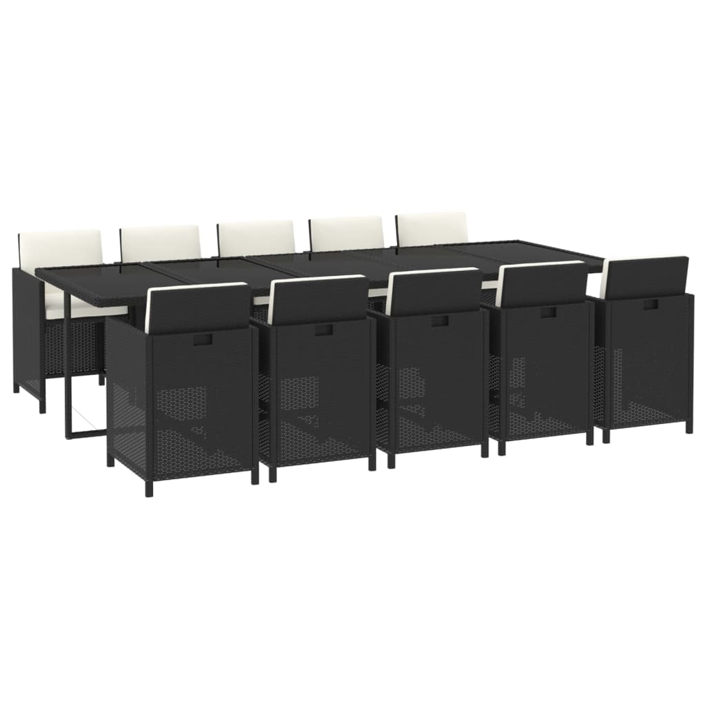 Vidaxl 11-Cz. Garden Furniture Set With Cushions, Poly Rattan, Black