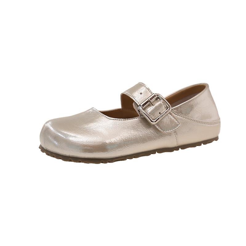 2025 Summer New Shallow Single Shoes Women's Shoes Round Head Low Heels Velcro Fashion Versatile Small Leather Shoes Simple Style