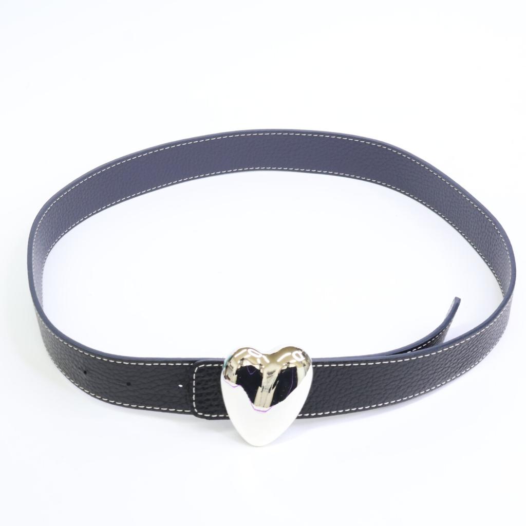 A VACATION [Excellent Condition] HEART 30 SILVER Heart Buckle Reversible Leather Belt Black/Navy/SilverUsed