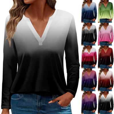 T-shirt femme imprimé manches longues quotidien week-end mode basique col en V haut régulier