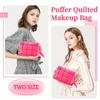 Quilted Makeup Bag Cosmetic Bags Puffy Travel Toiletry Pouch For Women Cute Checkered Zipper Bag Travel Essential Portable Aesthetic Organizer