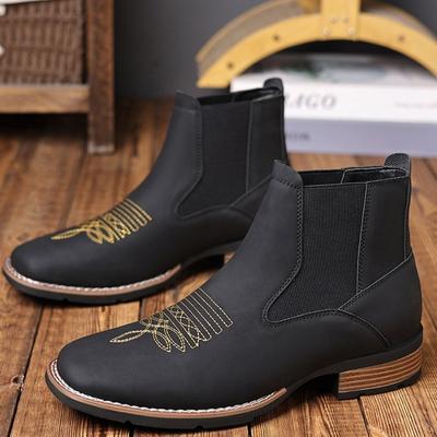 Botas Chelsea Masculinas de Alta Qualidade Casuais de Couro Botas de Cano Curto Retrô para Homens Bordado Bota Cowboy Ocidental Botas Masculinas