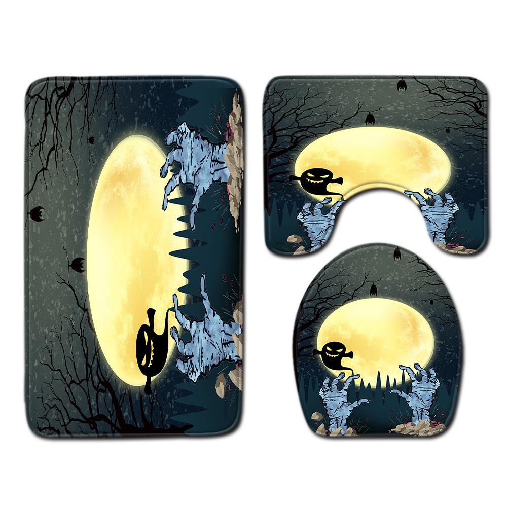 Halloween Shower Curtain Floor Mat Combination Four-Piece Set Bathroom Toilet Carpet Shower Room Foot Mat