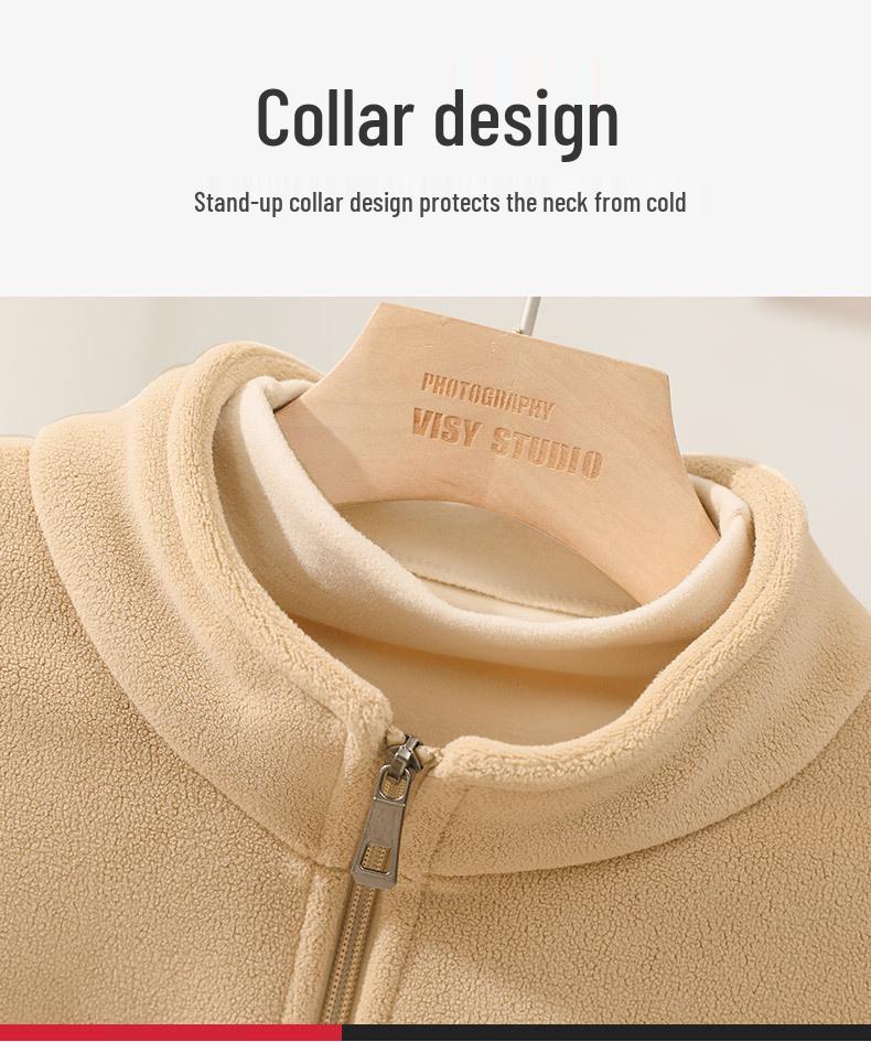 Women's Thick Fleece-Lined Jacket - Warm, Casual, Stand-Up Collar Cardigan for Autumn & Winter