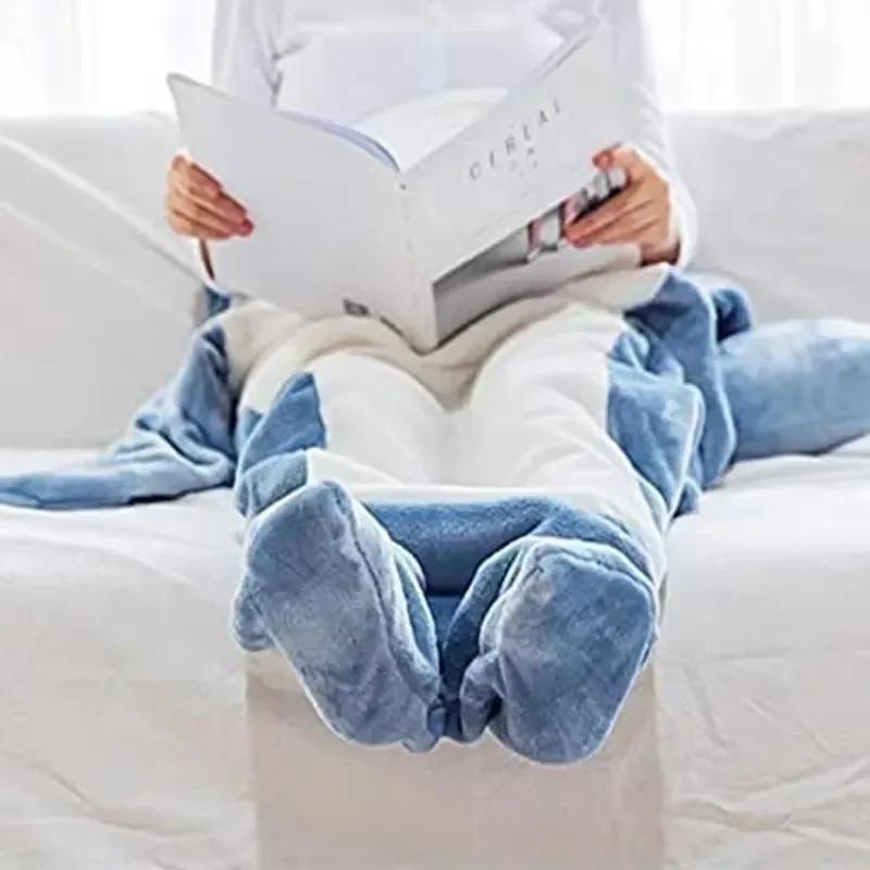 Wearable Shark Blankets Women Flannel Hoodie Blankets Cute Soft Shark Pajamas Warm Shawl Plaid Gown Comfy Bathrobe Homewear