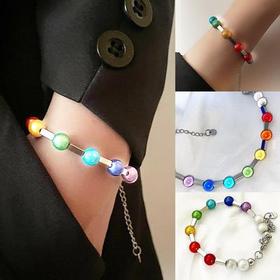 2023 New Girls' Bracelet Rainbow Planet Bracelet Reflective Beads Men Women Sexless Cool Hand Decorations Nightclub Party Versatile Jewelry Bracelet