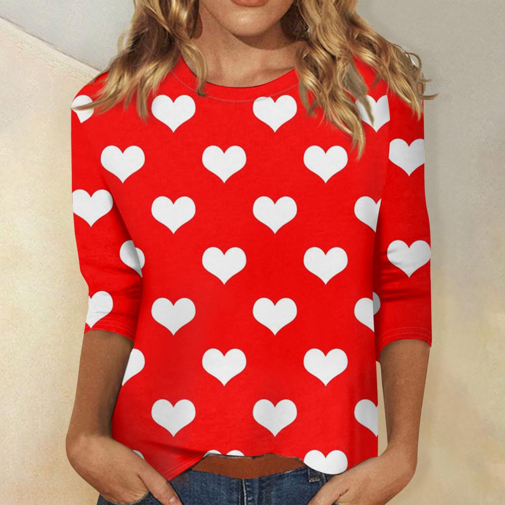 Women's Valentine's Day Print Fashion Casual 3/4 Sleeve Round Neck Top