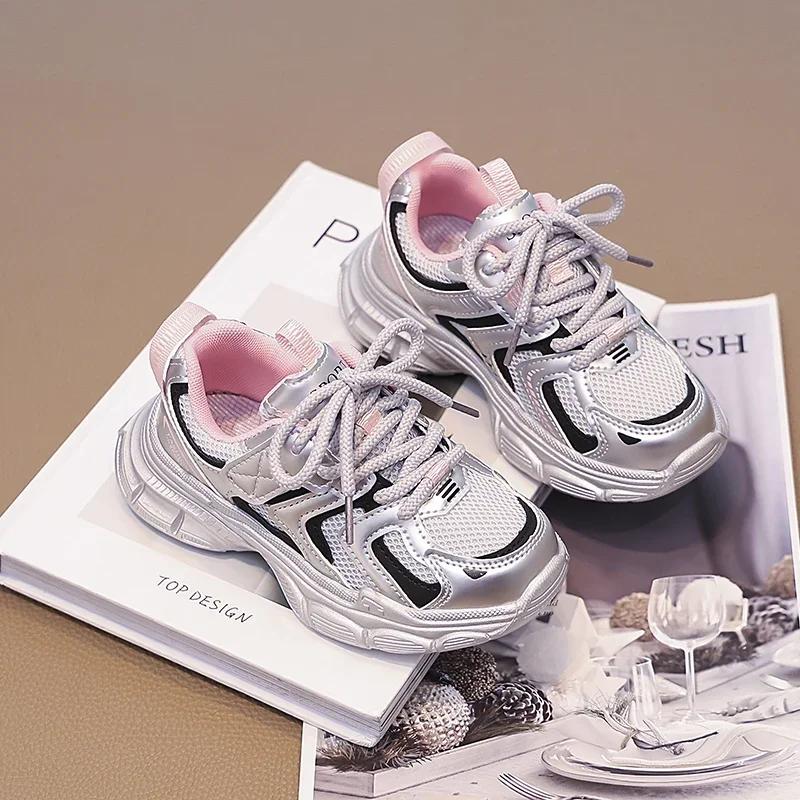 

Boys Girls Sports Shoes Fashion Versatile Kids Sneakers Mesh Breathable 2024 New Fashion Children Running Shoes Thick Soft Sole 26