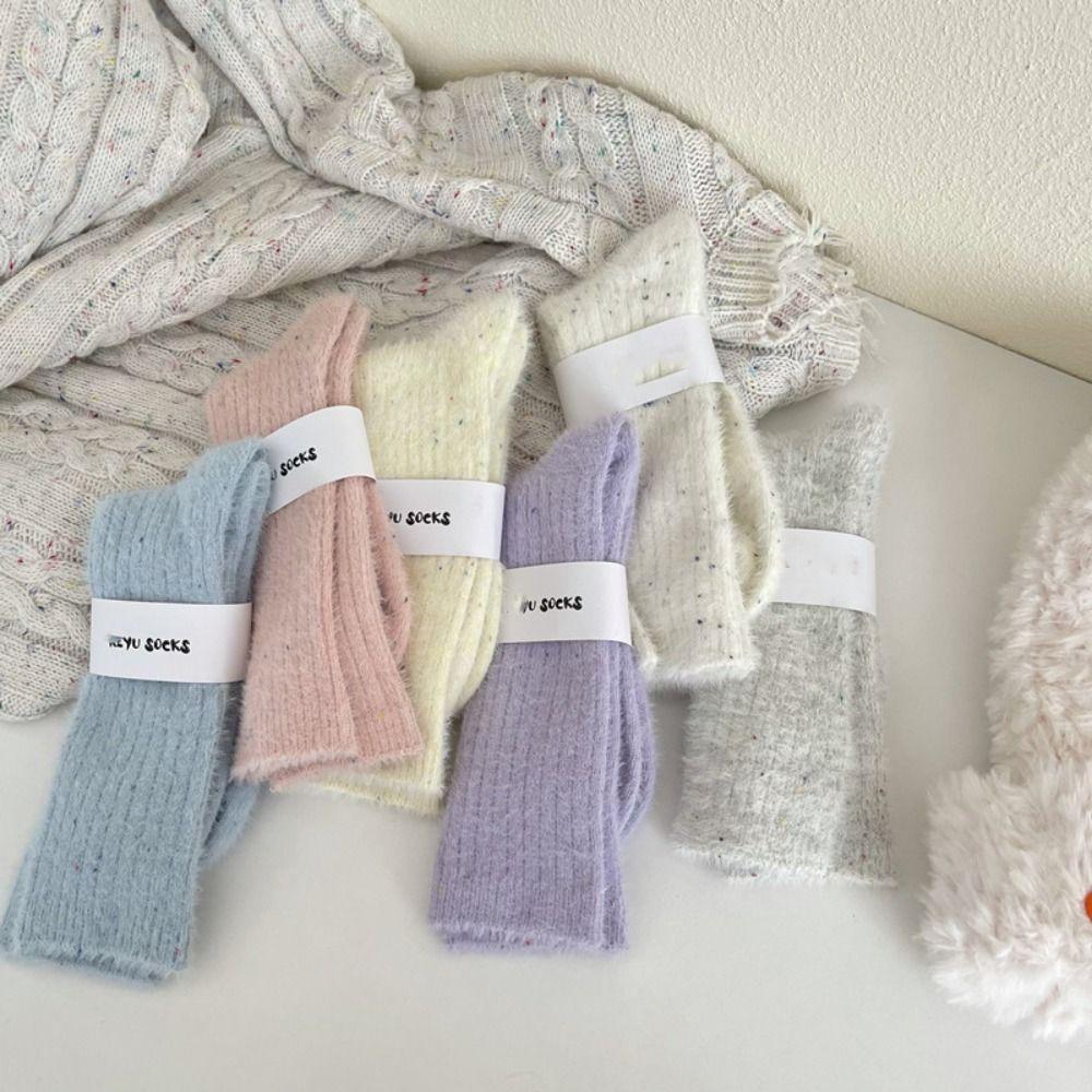 

6Pairs Candy Color Mink Fur Socks Winter Thicken Warm Socks Ins Sleeping Socks Women Women 6Pairs