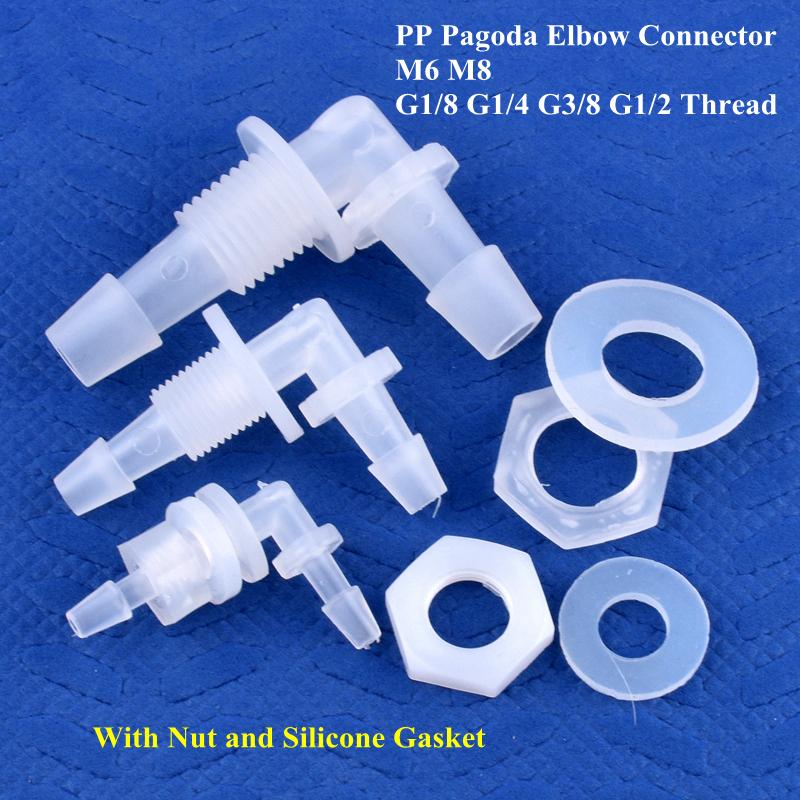 Pagoda Perforated Elbow Connector + Silicone Gasket Aquarium Tank Adapter Garden Water Hose Joint M6~G1/2 Thread To 2.4-11.1mm