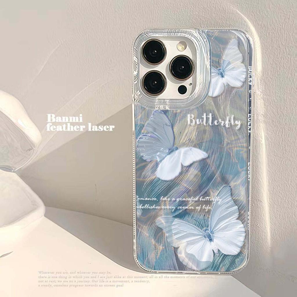 Flowers Butterfly Feather Texture Hard Case For IPhone 17 Pro 17 Air 16 15 14 13 12 11 Pro Max 16 Plus 16e Silicone Cover