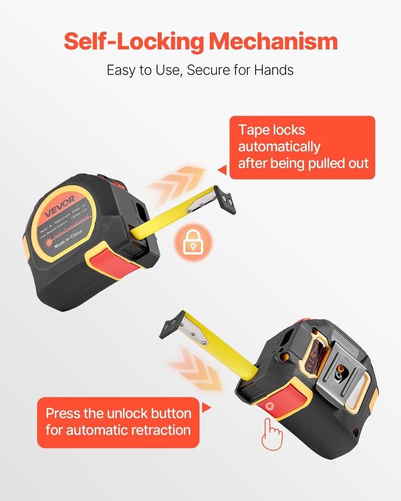 2-in-1 Laser Tape Measure, 41m Rechargeable Laser Measurement Tool & 4.8m Measuring Tape with Magnetic, 4 Modes-Length, Area, Volume,
