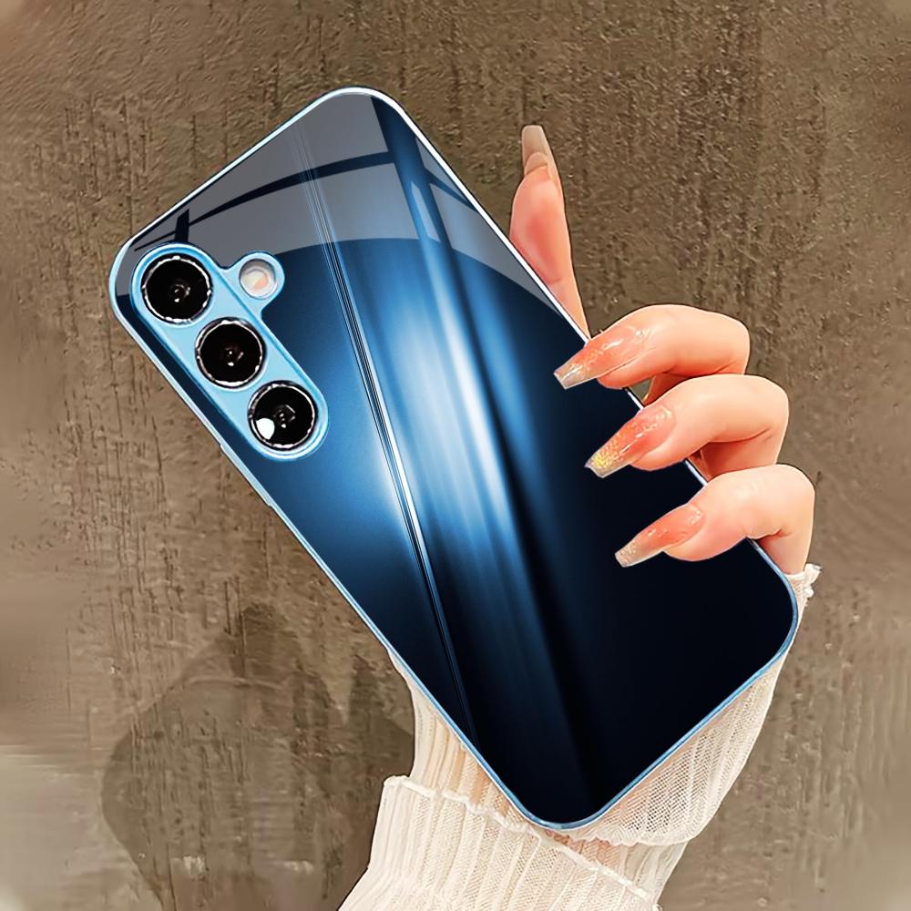 Deep Blue Business style PhoneCase for Samsung Galaxy S26 S25 S24 S23 S22 FE Ultra Plus Built-in glass feel bare machine Men