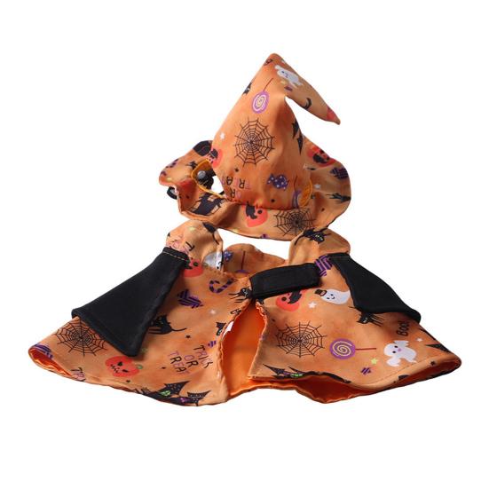 Jijijing 1 Set Halloween Pet Costume, Adjustable Wizard Hat And Cape, Cute Pumpkin Ghost Prints, Fun Outfit for Small Dogs Cats Festive Apparel