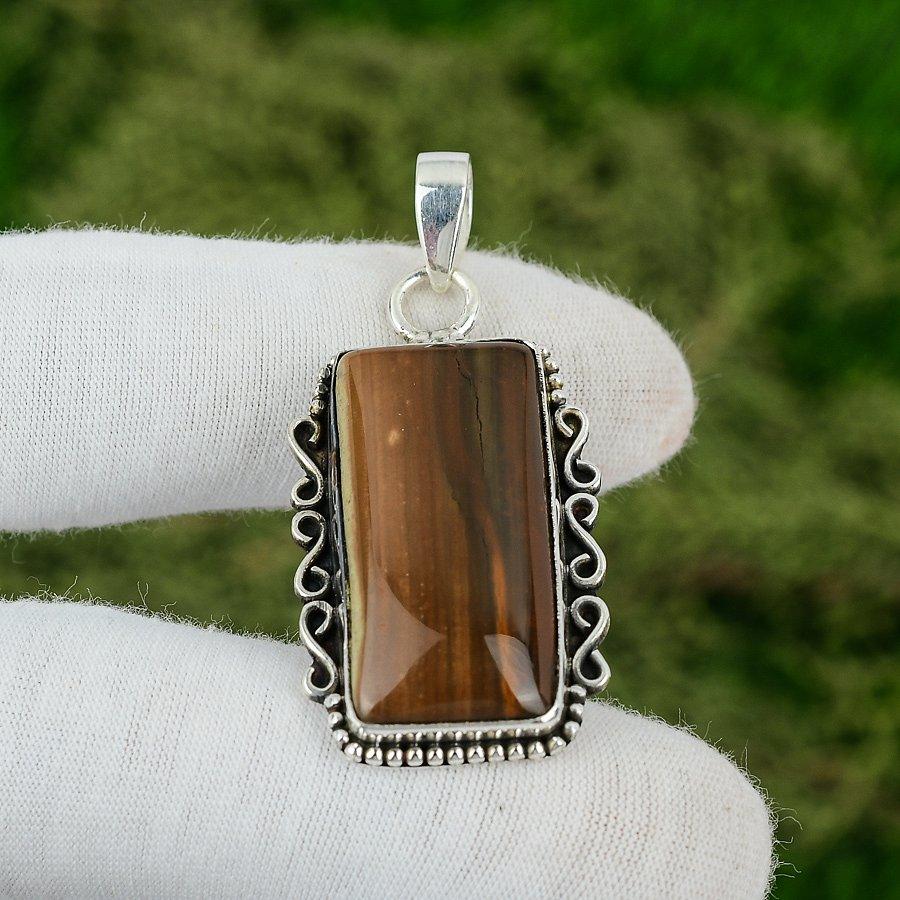 Anniversary Gift For Her Natural Imperial Jasper Gemstone Pendant 925 Silver