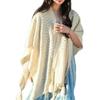 Classical Plain Color Knitted Shawl with Artisan Fringe Detail Double Layer Hemming Machine Washable Design Shoulder Wrap