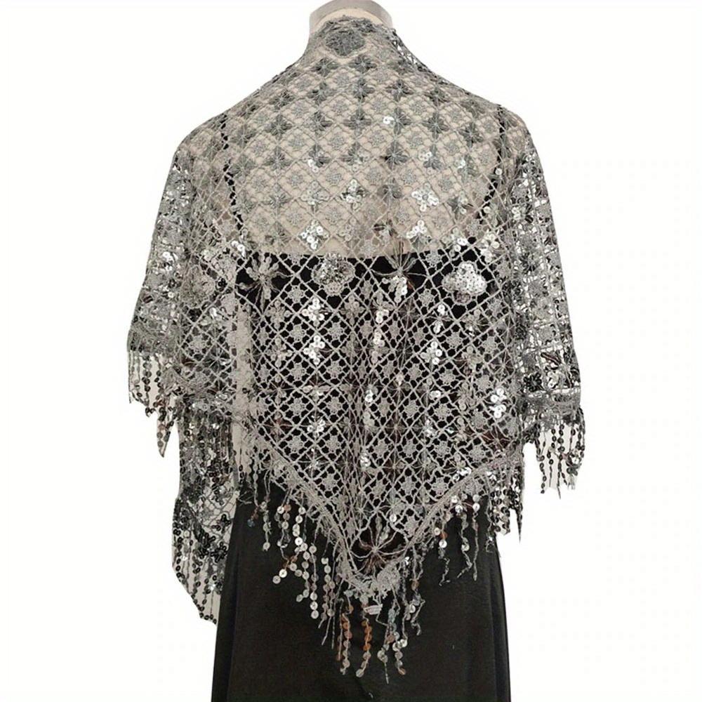 

1 шт. Элегантная треугольная шаль с пайетками для свадьбы, женская вечерняя шаль, женская банкетная декорация, шали с кисточками серый