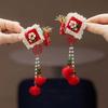 2pcs Bow New Year Tassel Barrettes Plush Ball Embroidered Bow Headwear Hanfu Hair Accessories  Kids