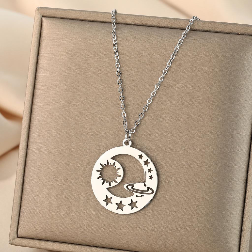 Kinitial Raindrop Cloud Whale Ghost Hand Flower Horse Meditation Moon Stainless Steel Pendant Necklace For Women Jewelry Gift