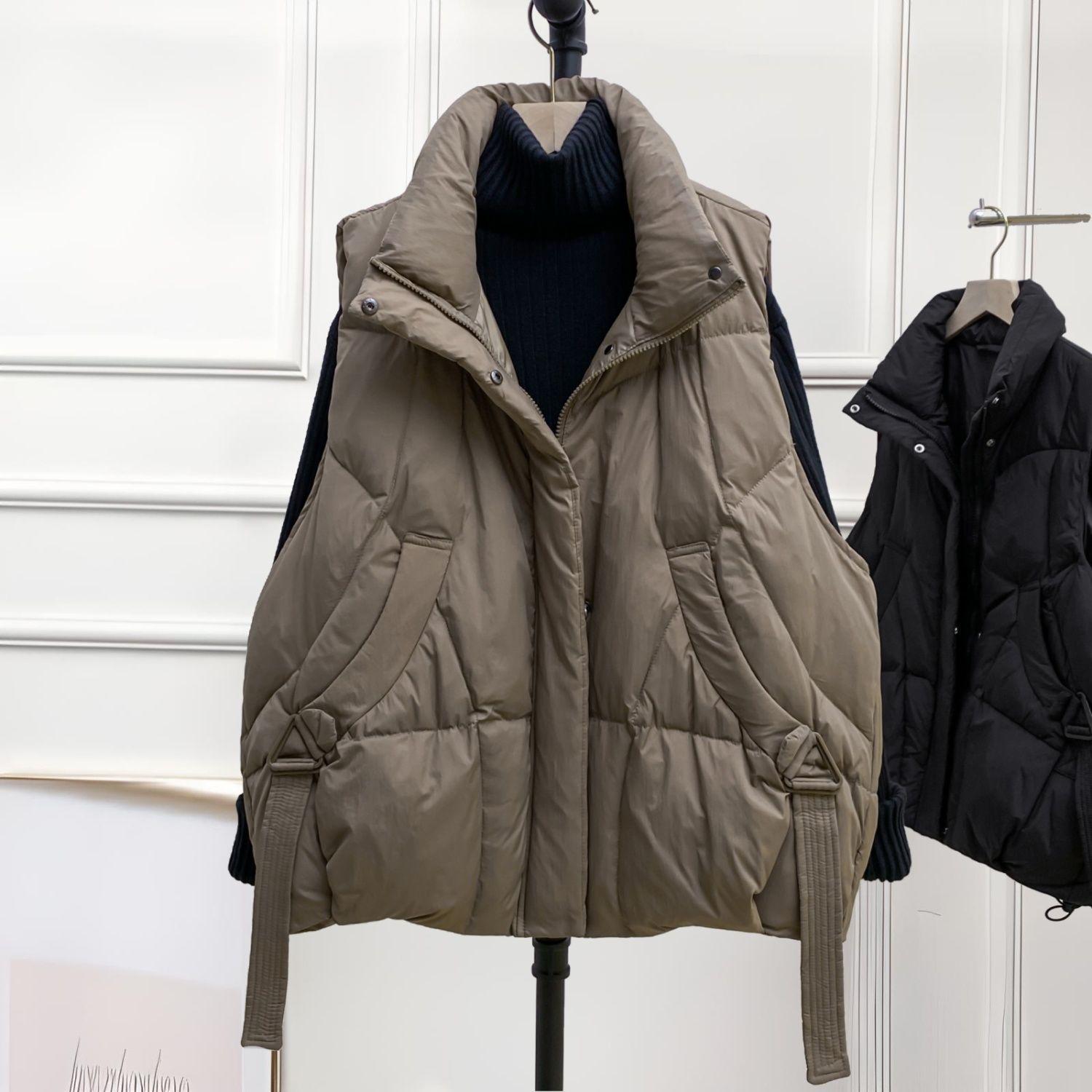 

Жіноча куртка без рукавів середньої довжини великого розміру - Теплий пуховий бавовняний жилет для осені/зими L (105-120 jin) кавовий