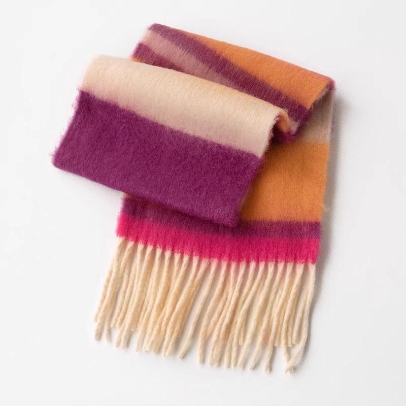 

New Colorful Rainbow Scarf Women s Winter Dopamine Senior Student Sweet Warm and Cold proof Plush Scarf Shawl