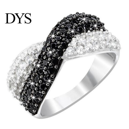Women Circlet Finger Ring Double Colors Shiny Rhinestone Inlaid Cross Shape Electroplated Lady Daily Jewelry