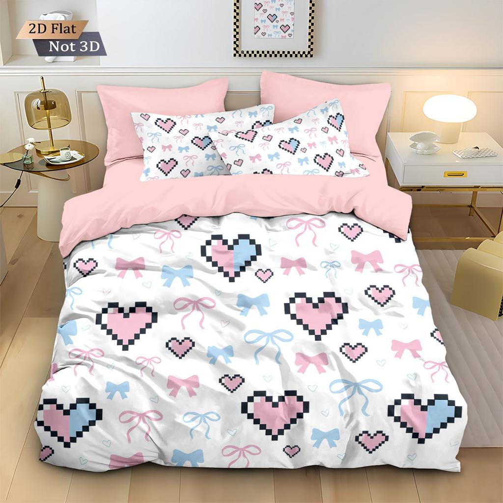 Comforter Cute Bow Love Bedding Set Ladies' Gift Pink Girl'S Room Decoration Single Double Large Size