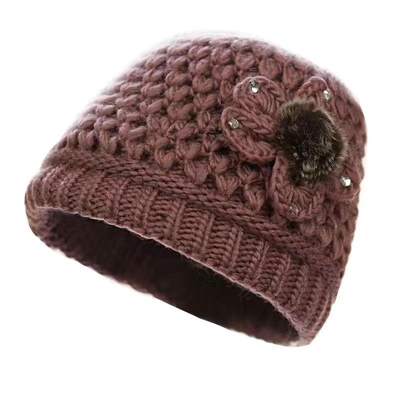 Middle-aged and Elderly Hats for Women, Thickened and Velvet Old People's Hats In Winter, Warm Mother Hats, Old Women's Autumn Knitted Wool Hats