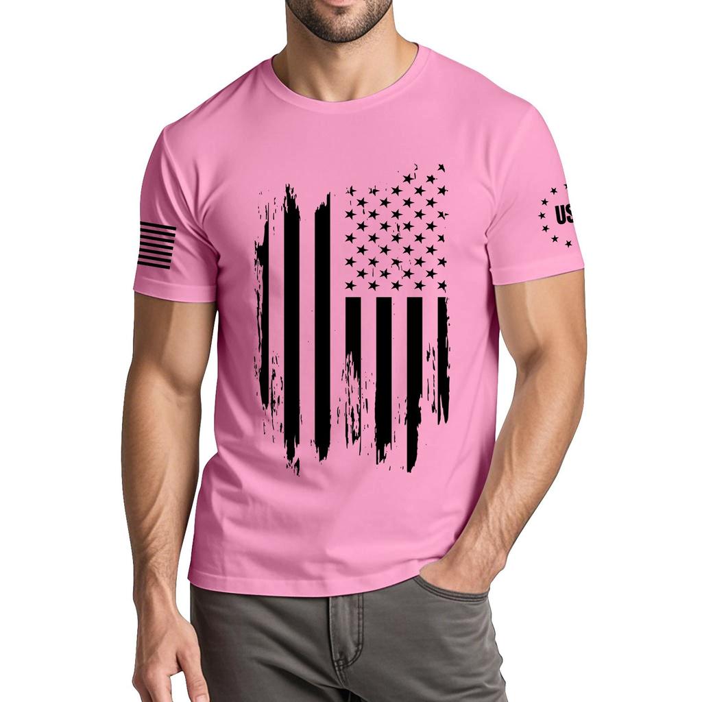 Menns moteriktige avslappede Independence Day trykte t-skjorte med rund hals og korte ermer