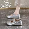 Retro height-increasing women's small leather shoes autumn new round head shallow mouth two wear super soft Doudou single shoes