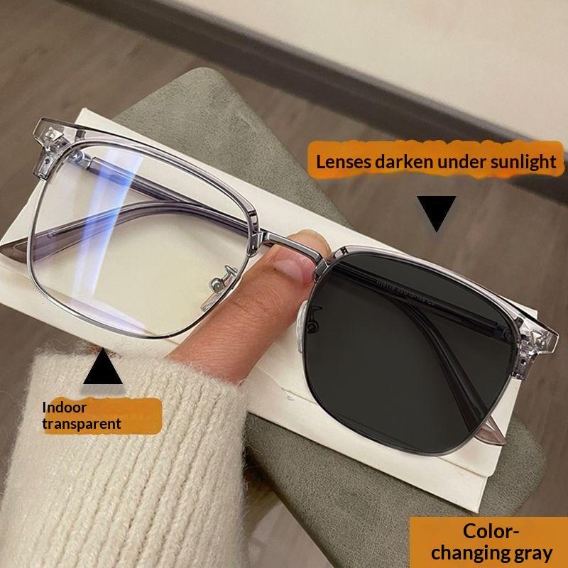 1Pcs Square Metal Frame Computer Glasses Pochromic Anti Radiation Blue Light Eyeglasses For Women Men