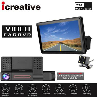 Car DVR 3 Cameras Full HD 1080P Dual Lens Camera 4.0 Inch IPS Screen with Rear View G-Sensor Motion Detection