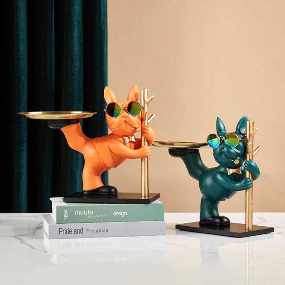 Decorative Magnate Pitbull Statue Resin Crafts Animal Sculpture Storage Tray for Living Room Hallway Ornaments For Home Decor