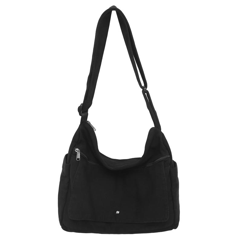 

Solid Color Canvas Shoulder Bags Women 100% Cott Satchels Korea Style Cloth Messenger Bags Large Crossbody Bags Book Packages чёрный