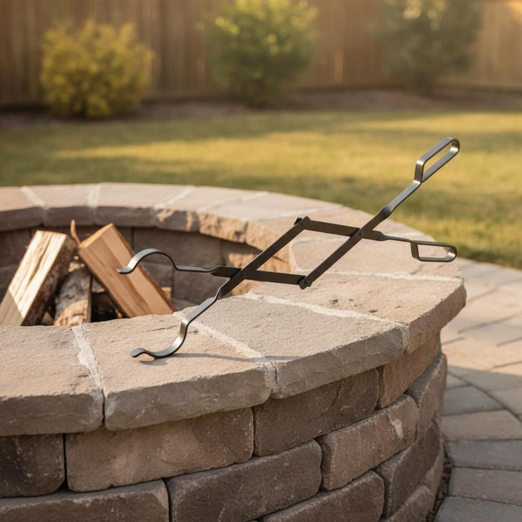 Folding Fireplace Log Tongs Lightweight Steel with Loop Handles