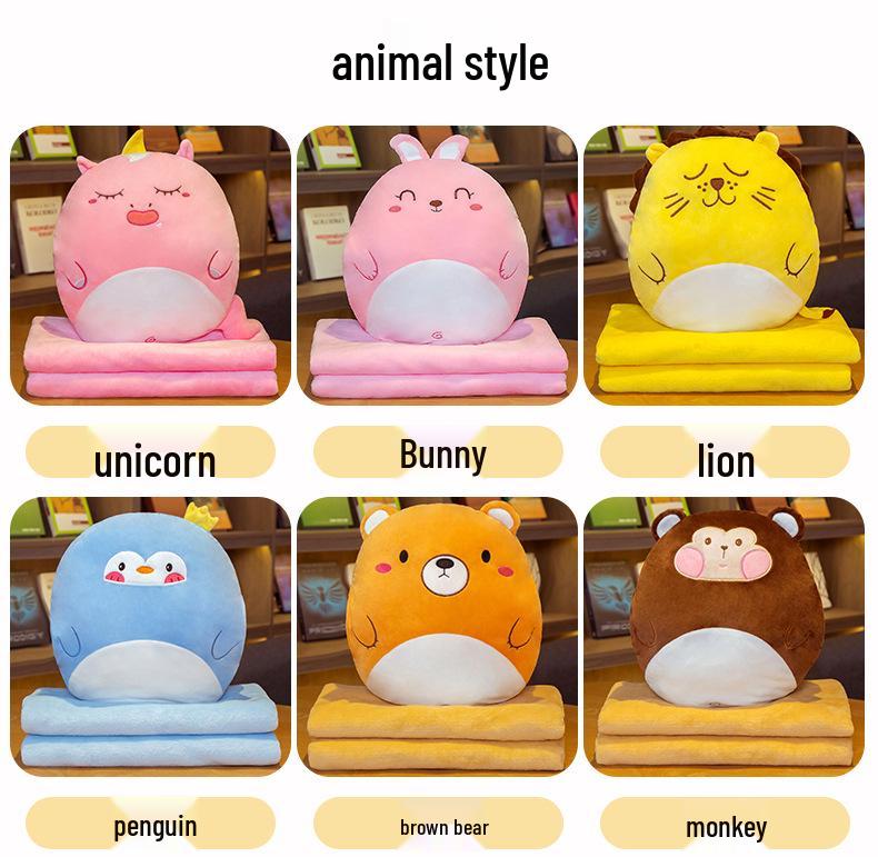Fruit Animal 3-in-1 Pillow Blanket: Dual-Use Nap Pillow, Car Cushion, and Air Conditioning Blanket