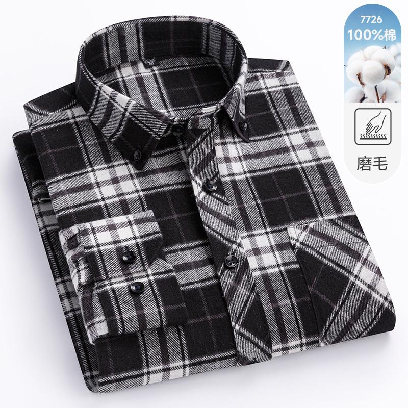 

100%Cotton Fashion Men s Plaid Shirts For Long Sleeve Single Patch Pocket Design Young Casual Standard-Fit Flannel Shirt 48