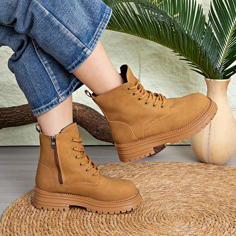 Women's Desert BootsNew Autumn and Winter Yellow Boots British Style High-top Women's Shoes Outdoor Mid-top Work Boots