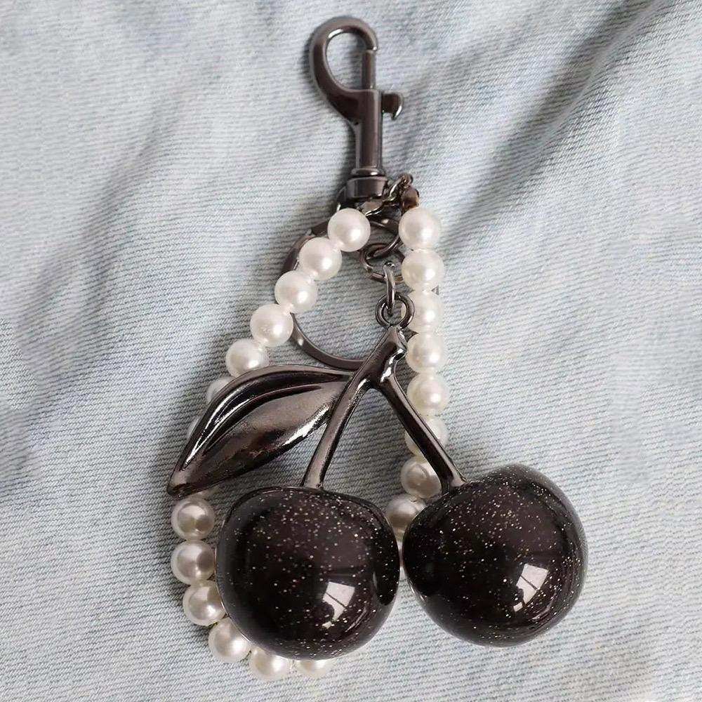 Cute Black/Red Color Cherry Keychain Sparkling Resin Hanging Keychain Bag Charm